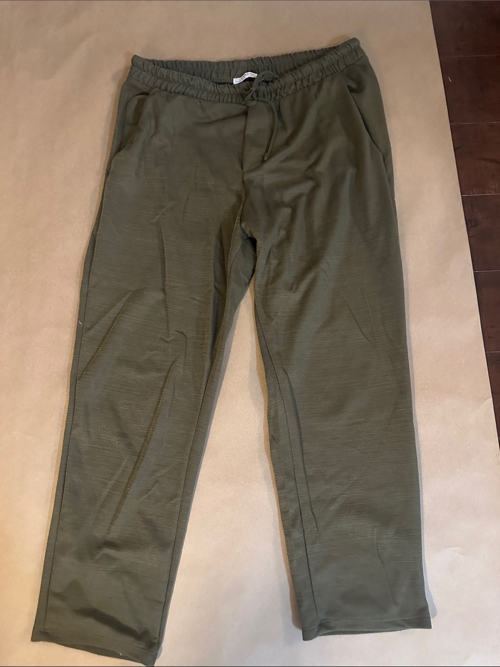 Zara Olive Track Joggers with Drawstring Waist